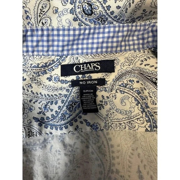 Chaps Blue & White Paisley contrast sleeves no iron Shirt size small #0944 - Picture 5 of 7